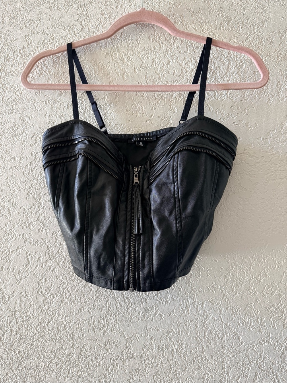 HAUTE MONDE Crop Bustier Corset Faux Leather Whimsigoth Punk Y2K Black Top Sz S
